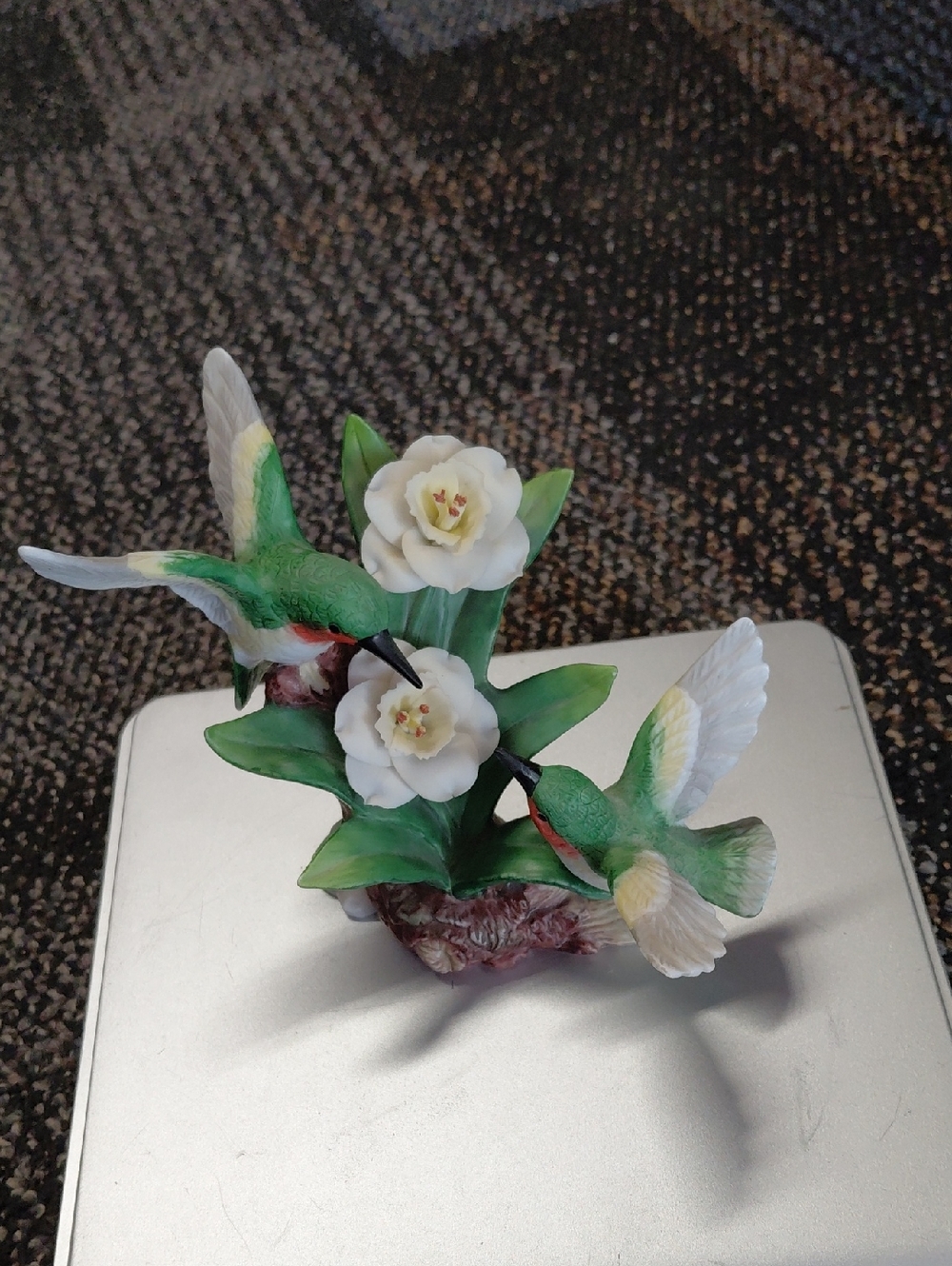 Green Hummingbird Floral Resin Figurine - Decorative Accent